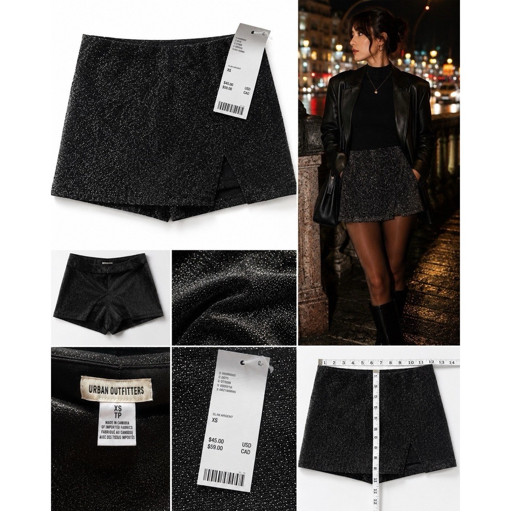 NWT Urban Outfitters Sparkly Black Skort Glitter Mini Party Y2K Indie‎ Sleaze XS